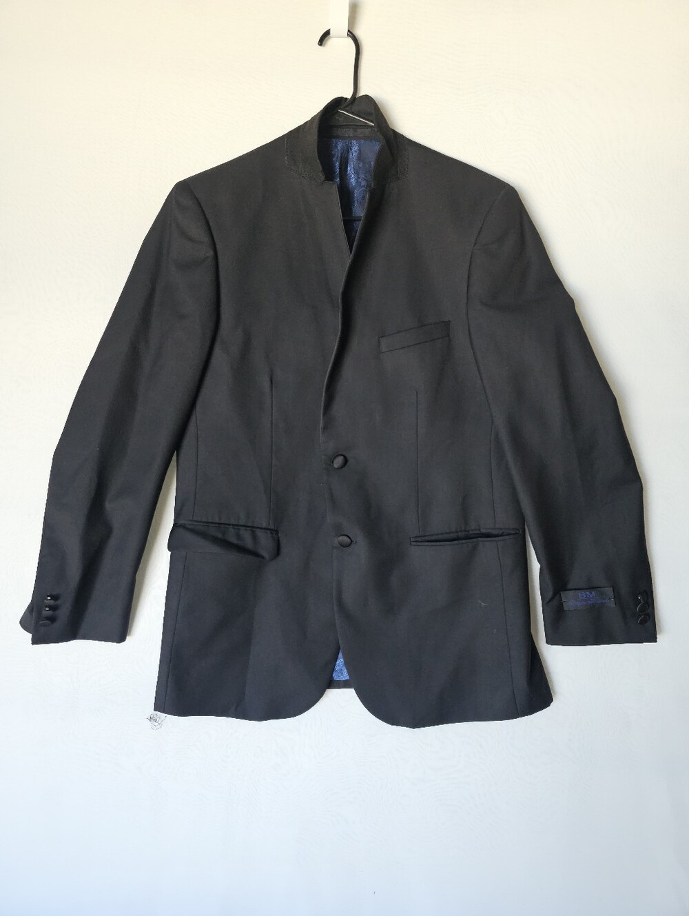 Bryan Michaels Men's Black Tuxedo Blazer Jacket Size 40R Paisley Blue Lining